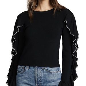 Club Monaco Women's Sancerie Ruffle Sleeve Viscose Sweater in Black, Size S‎